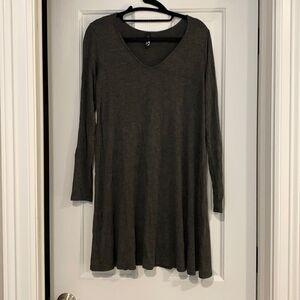 Grey V neck Long sleeve dress